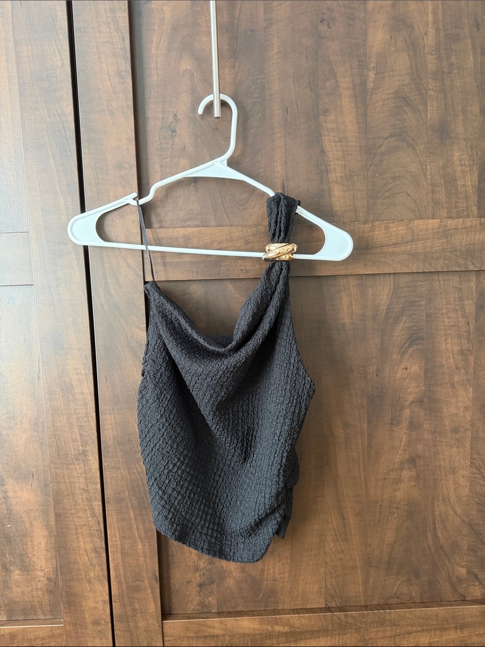 H&M Black Textured One-Shoulder Camisole with Gold Accent